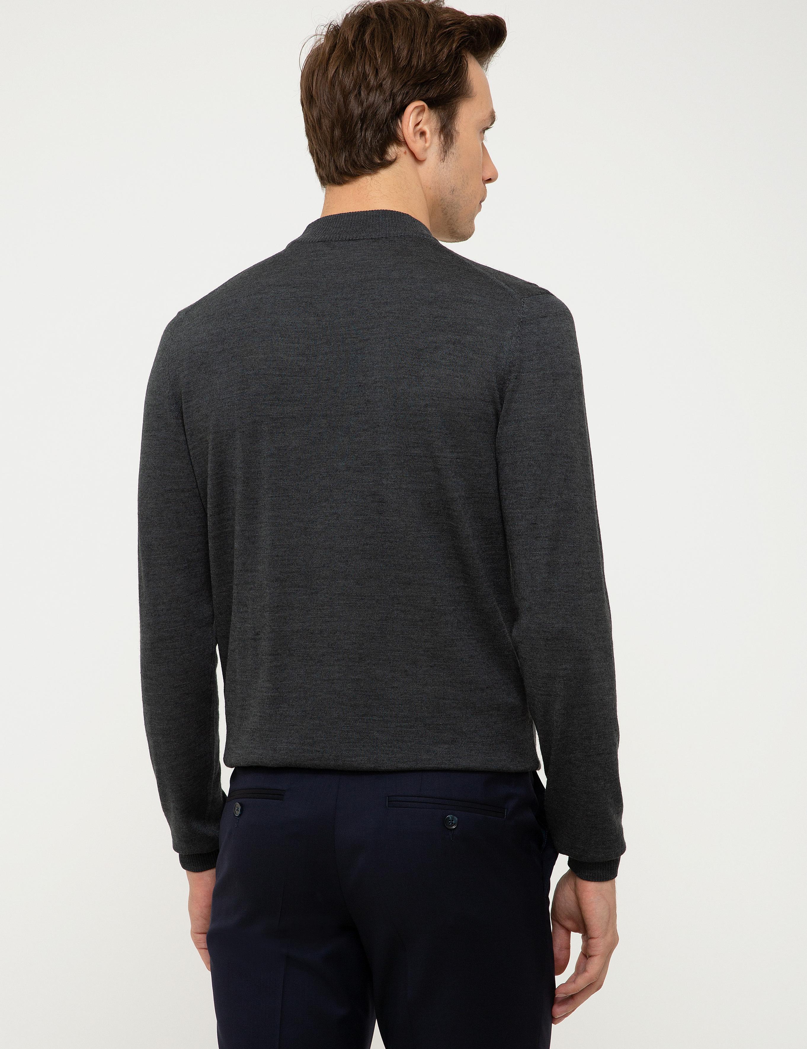 Antrasit Melanj Slim Fit Çeyrek Balıkçı Yaka Basic Triko Kazak - 50211332030