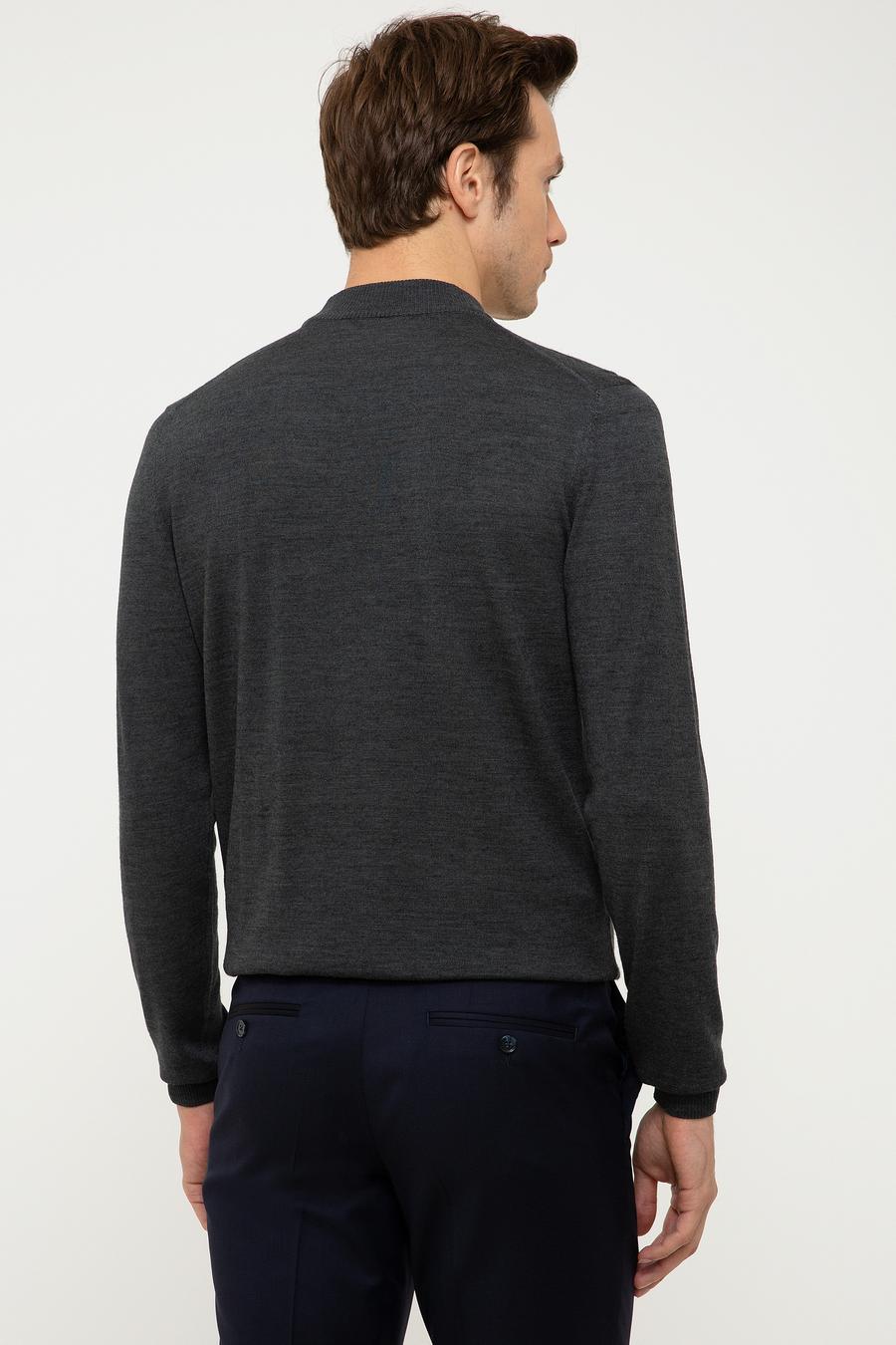 Antrasit Melanj Slim Fit Çeyrek Balıkçı Yaka Basic Triko Kazak - 50211332030