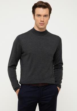 Antrasit Melanj Slim Fit Çeyrek Balıkçı Yaka Basic Triko Kazak