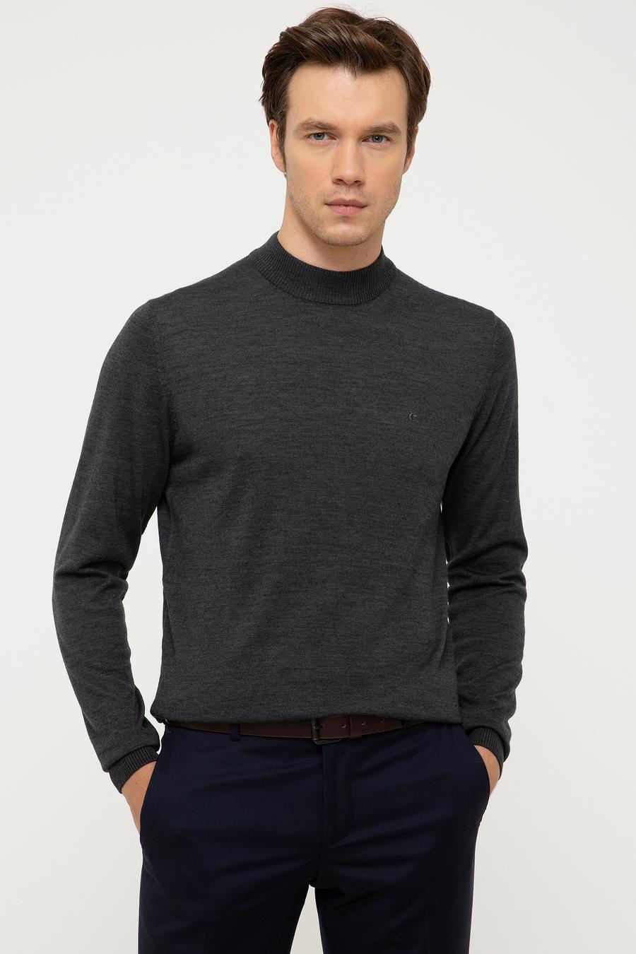 Antrasit Melanj Slim Fit Çeyrek Balıkçı Yaka Basic Triko Kazak - 50211332030