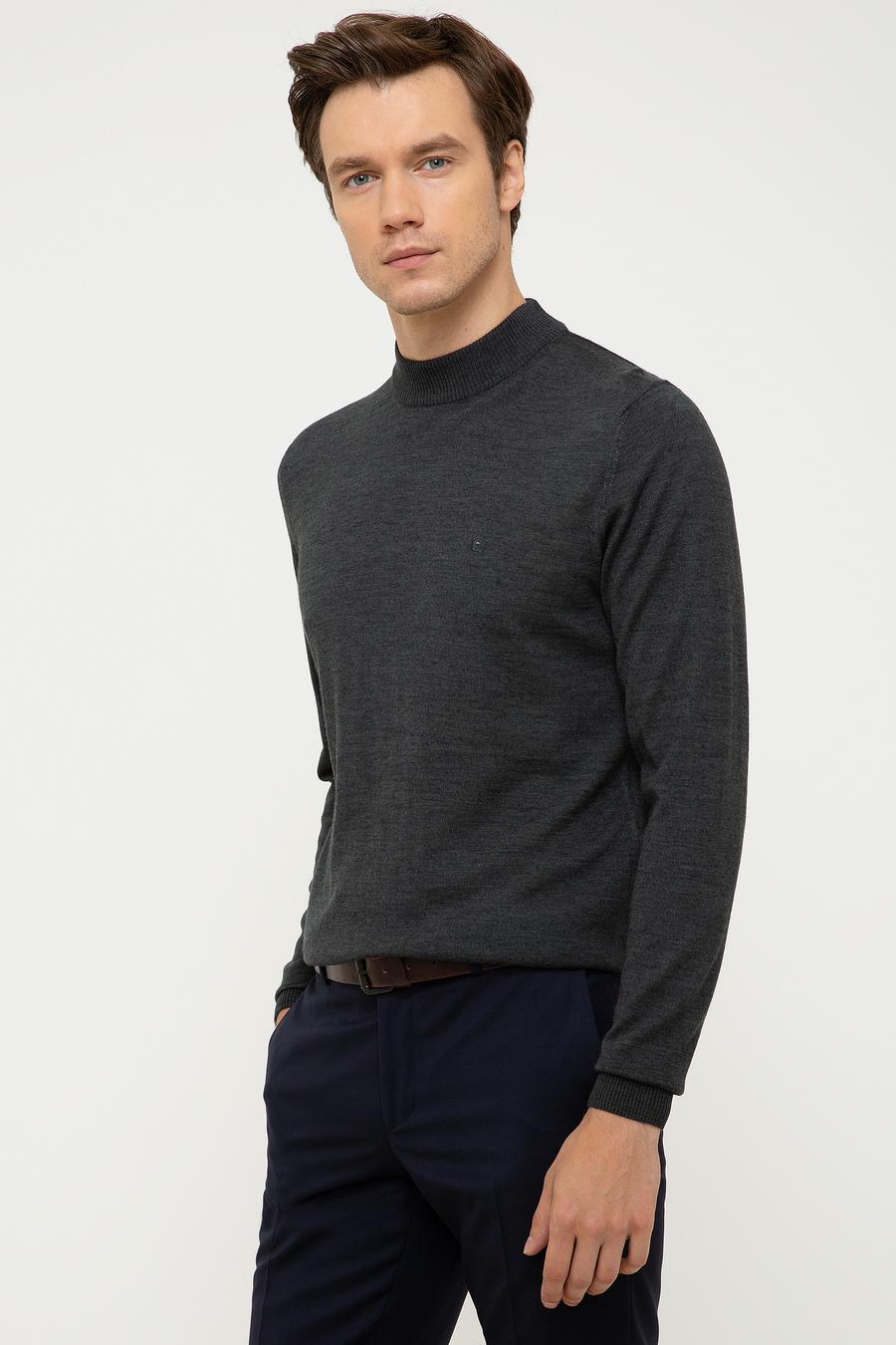 Antrasit Melanj Slim Fit Çeyrek Balıkçı Yaka Basic Triko Kazak - 50211332030