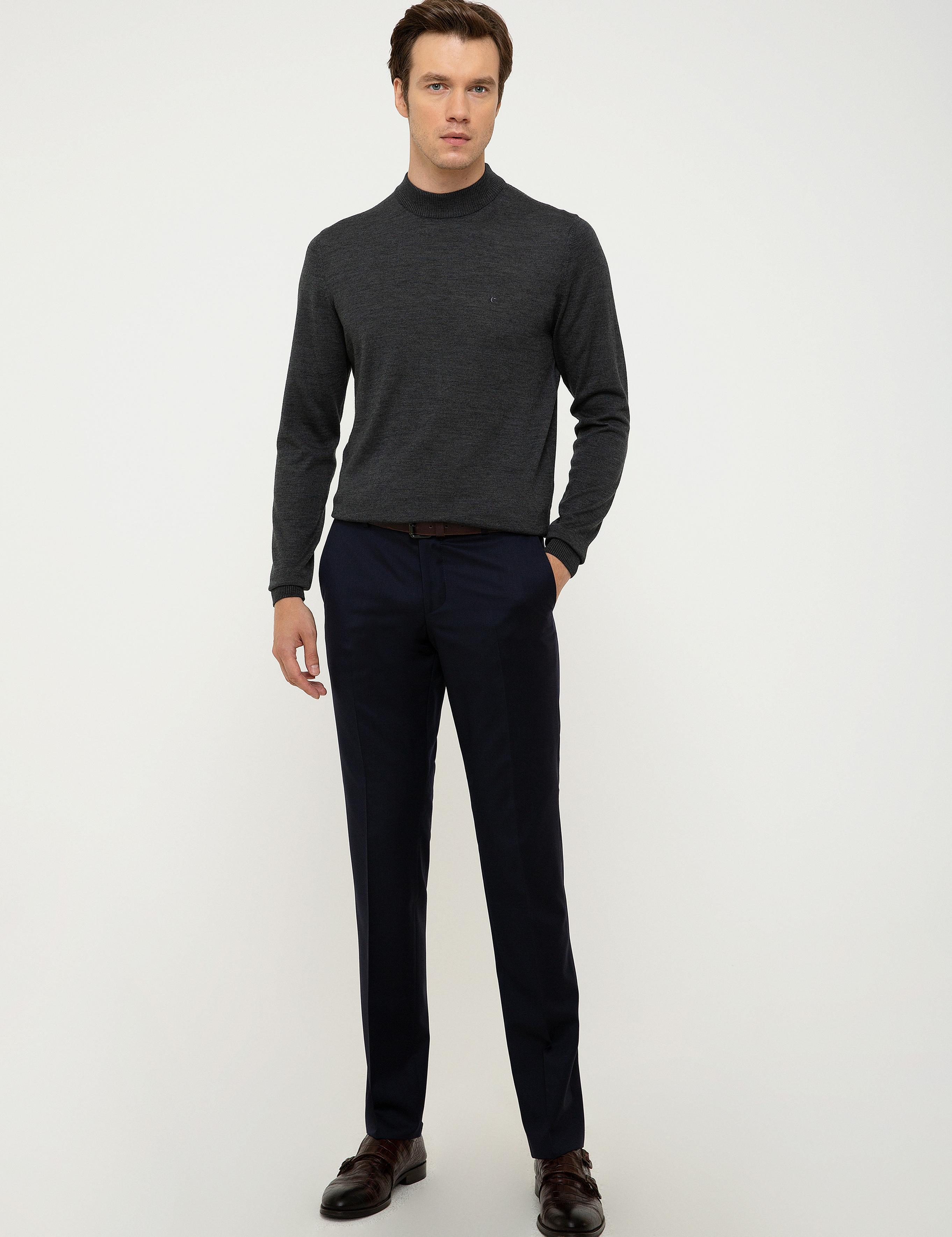 Antrasit Melanj Slim Fit Çeyrek Balıkçı Yaka Basic Triko Kazak - 50211332030
