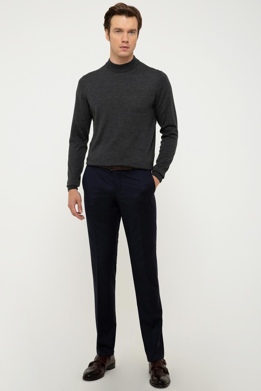 Antrasit Melanj Slim Fit Çeyrek Balıkçı Yaka Basic Triko Kazak - 50211332030