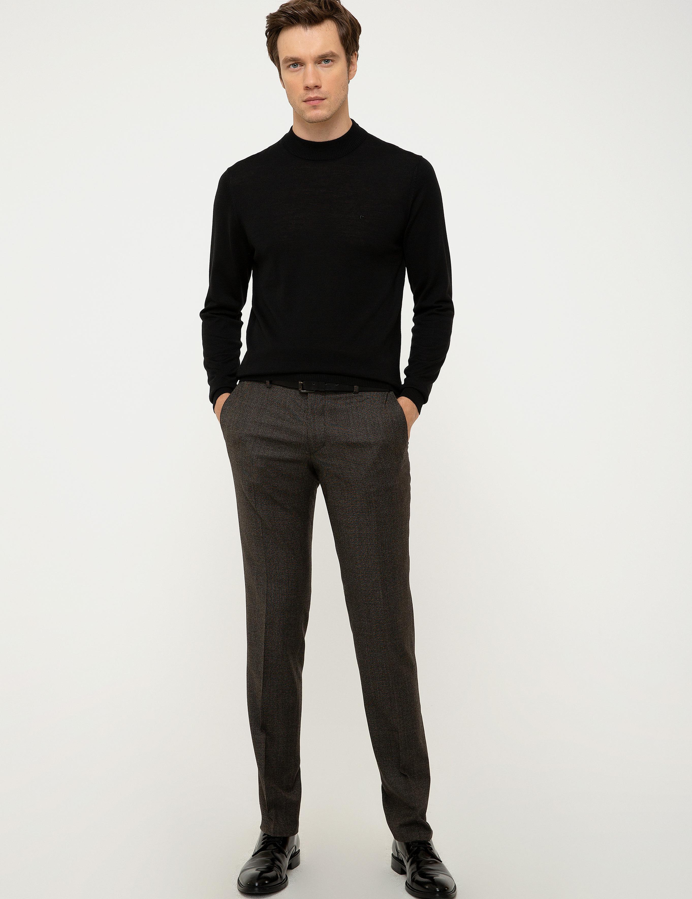 Siyah Slim Fit Çeyrek Balıkçı Yaka Basic Triko Kazak - 50211332015
