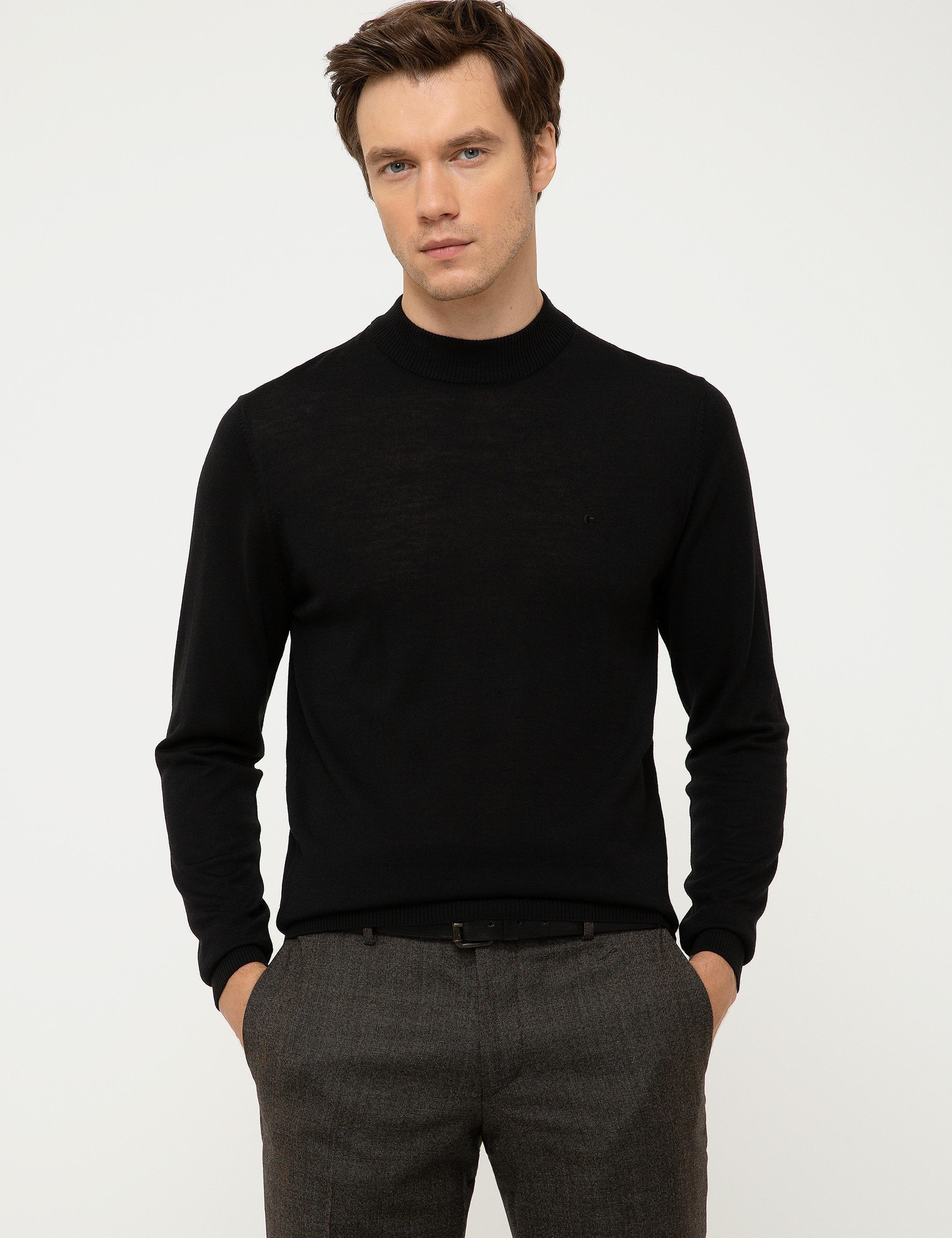 Siyah Slim Fit Çeyrek Balıkçı Yaka Basic Triko Kazak - 50211332015