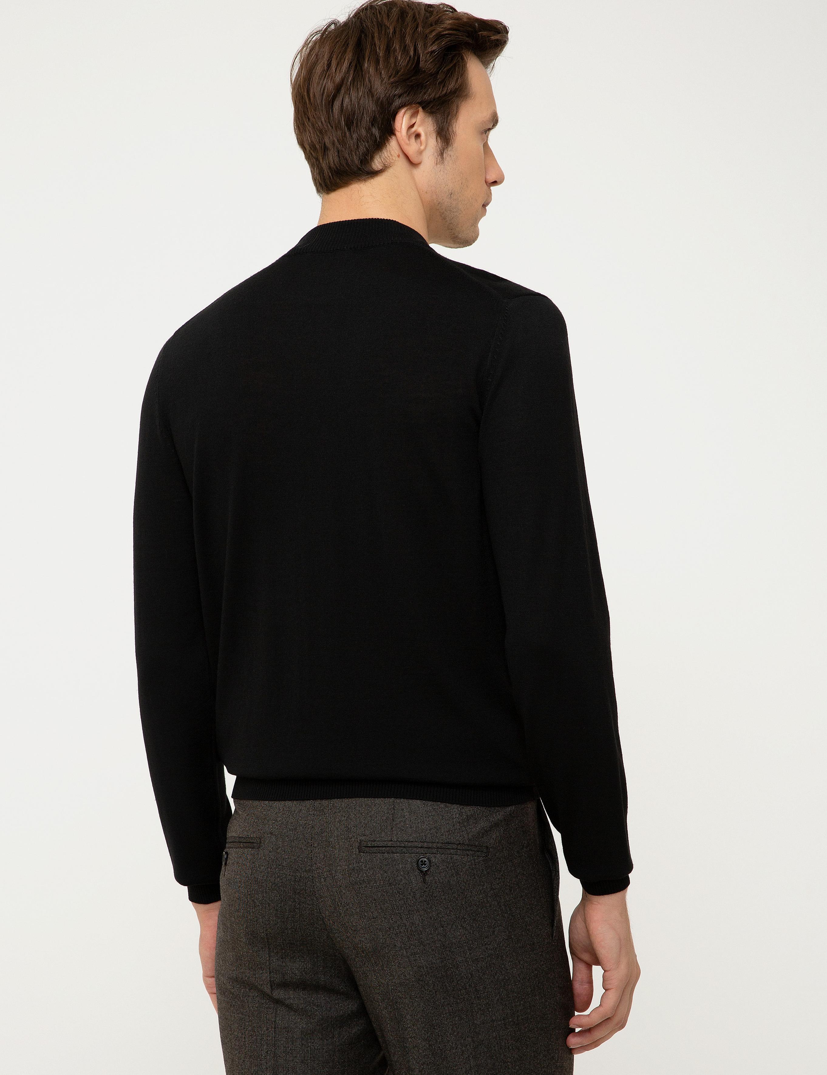 Siyah Slim Fit Çeyrek Balıkçı Yaka Basic Triko Kazak - 50211332015