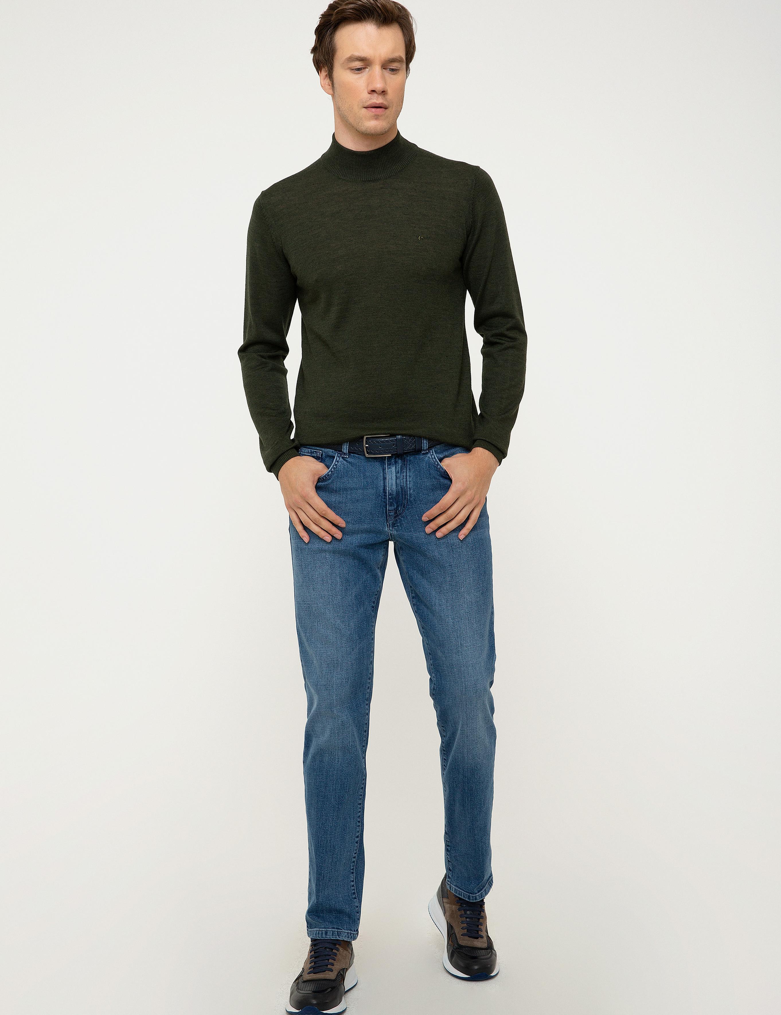 Haki Slim Fit Yarım Balıkçı Basic Triko Kazak - 50211256020