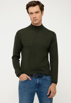 Haki Slim Fit Yarım Balıkçı Basic Triko Kazak