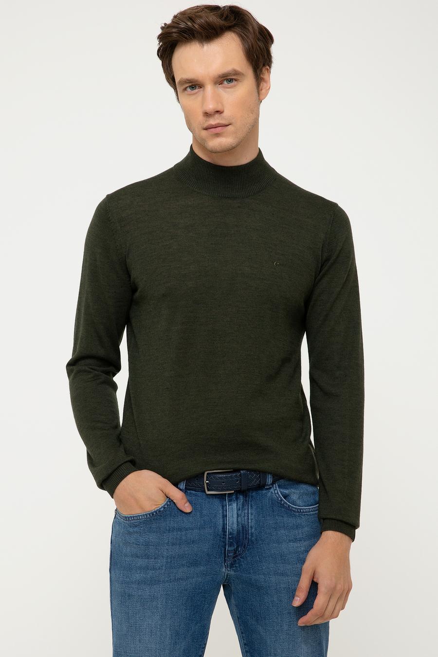 Haki Slim Fit Yarım Balıkçı Basic Triko Kazak - 50211256020