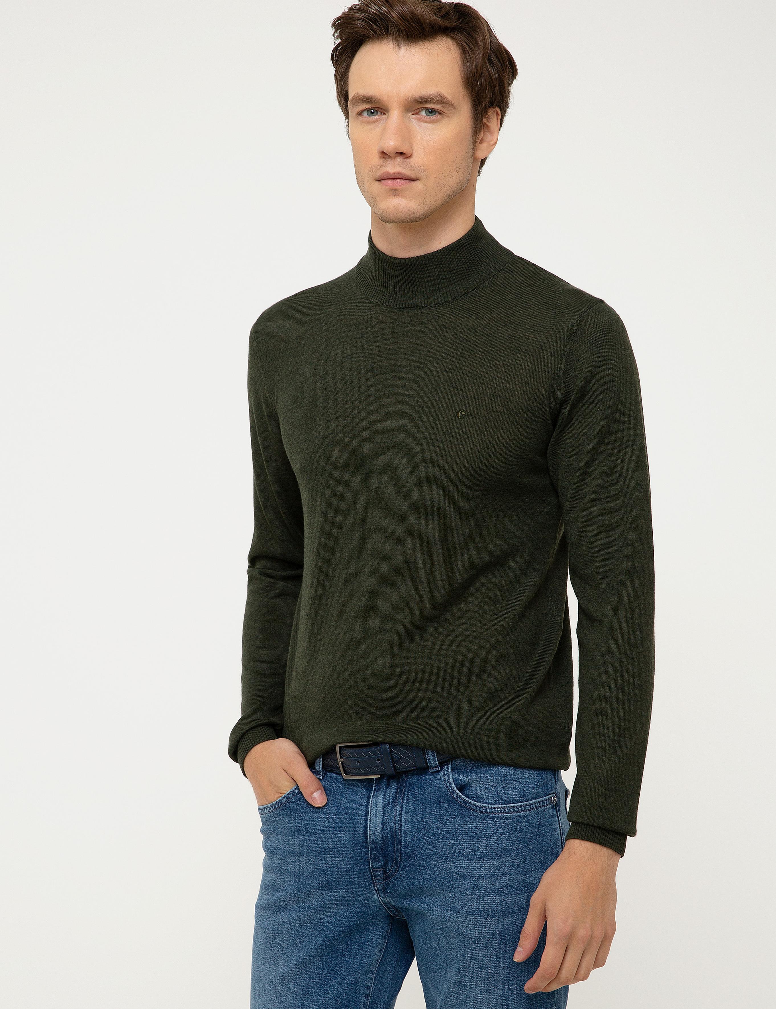Haki Slim Fit Yarım Balıkçı Basic Triko Kazak - 50211256020