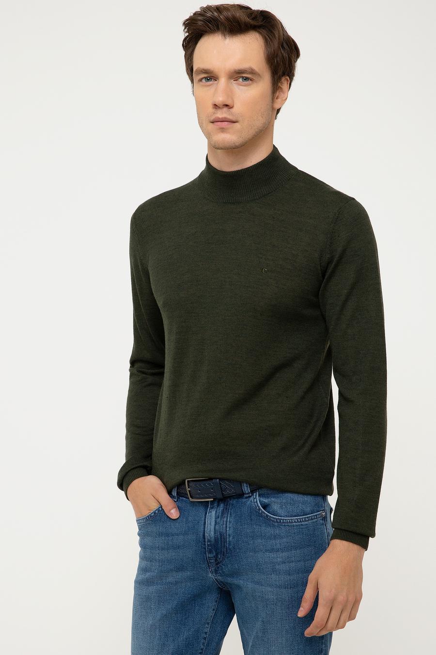 Haki Slim Fit Yarım Balıkçı Basic Triko Kazak - 50211256020