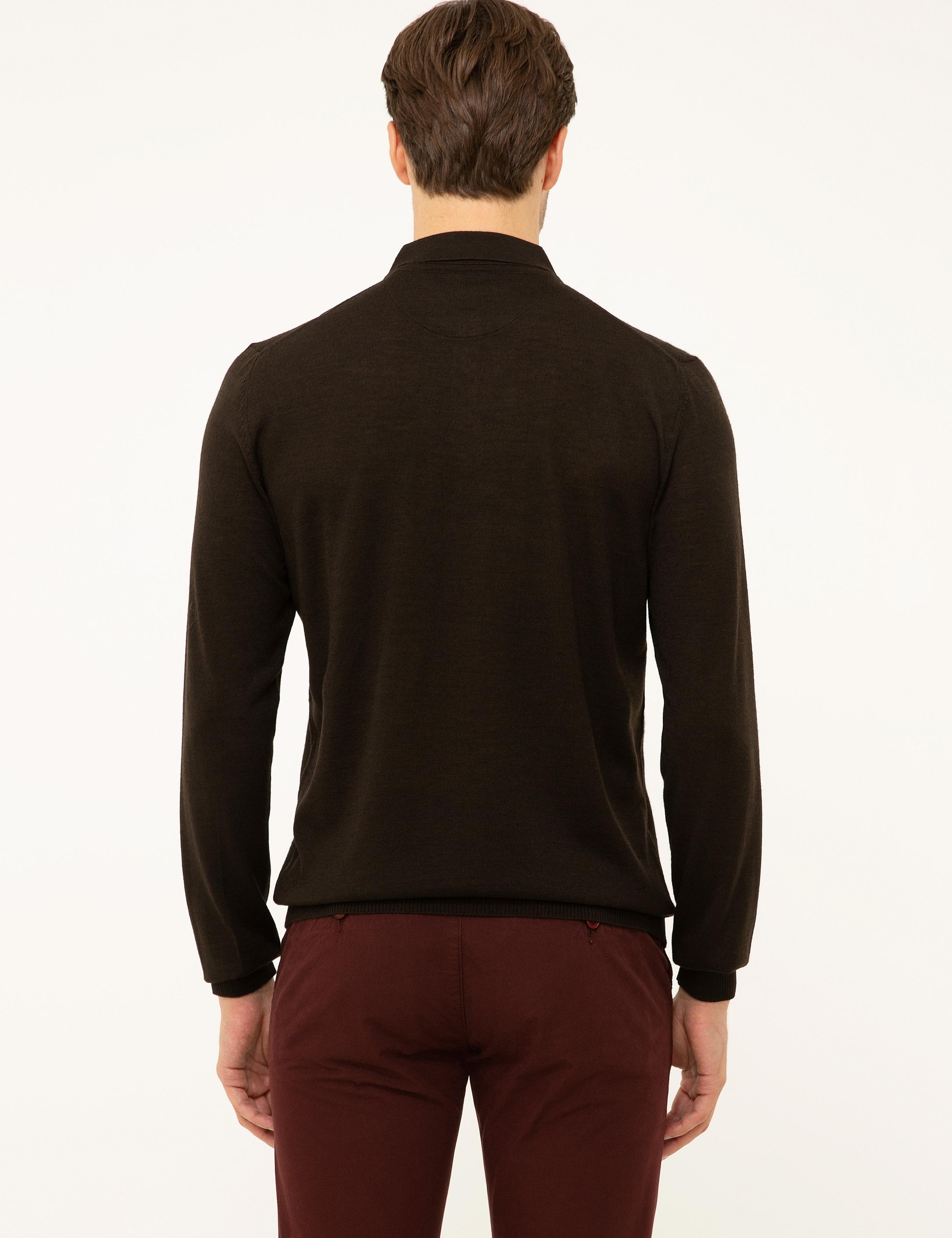 Koyu Kahverengi Slim Fit Polo Yaka Basic Triko Kazak - 50211330063