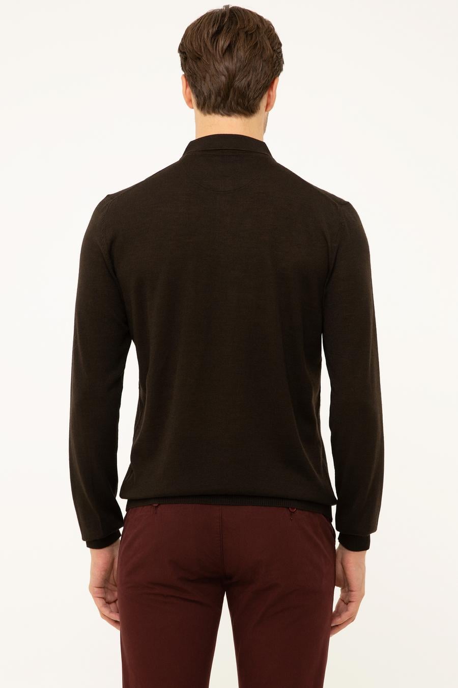 Koyu Kahverengi Slim Fit Polo Yaka Basic Triko Kazak - 50211330063