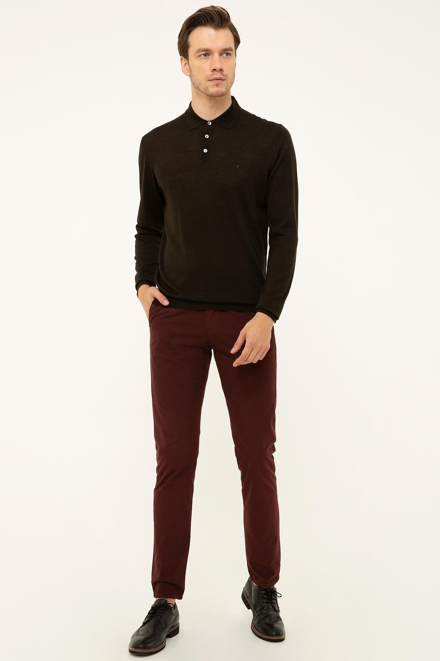 Koyu Kahverengi Slim Fit Polo Yaka Basic Triko Kazak - 50211330063