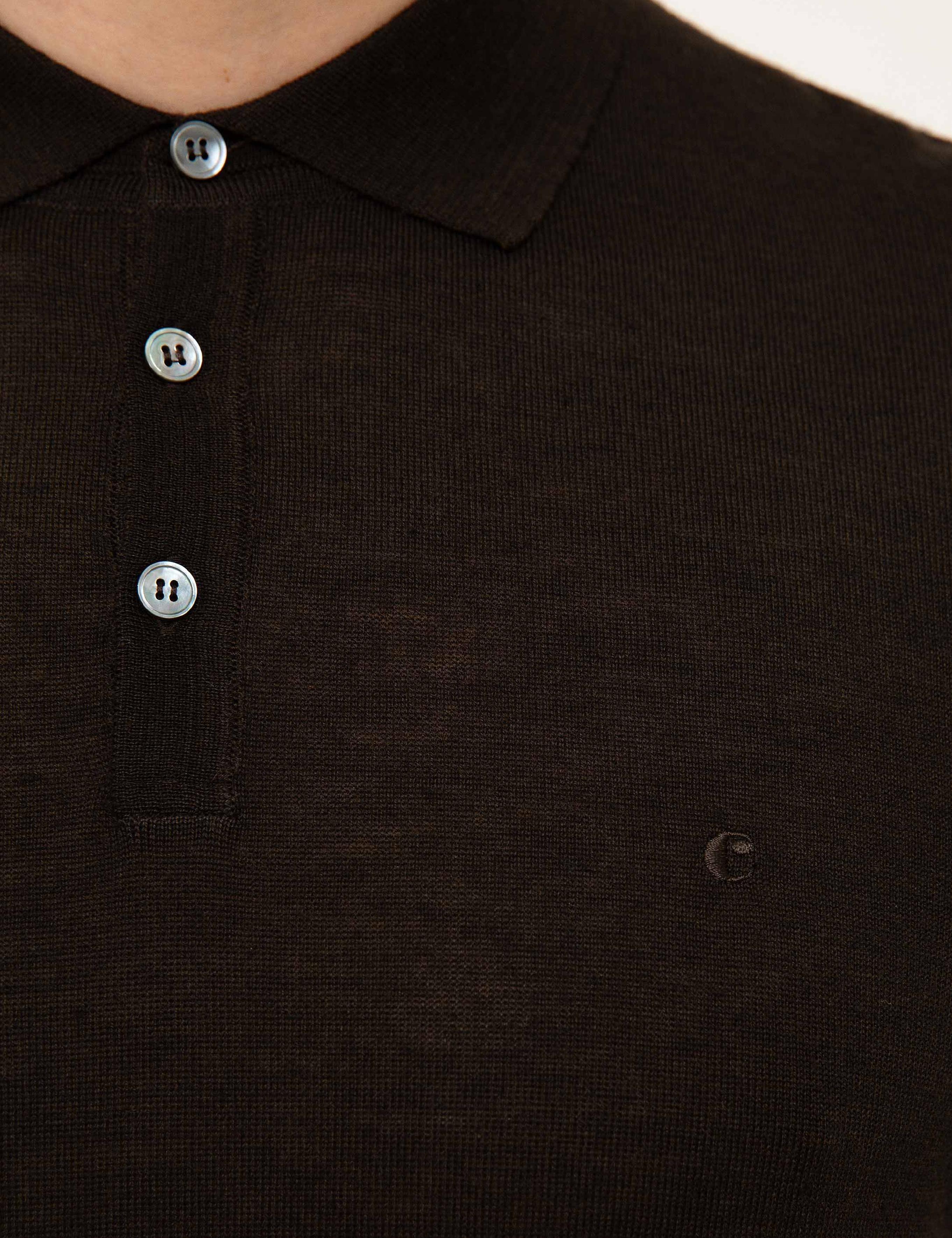 Koyu Kahverengi Slim Fit Polo Yaka Basic Triko Kazak - 50211330063