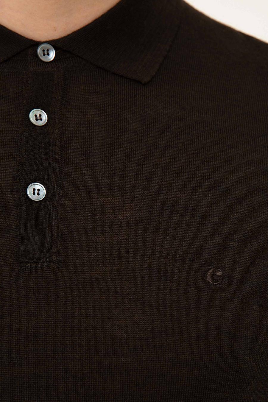 Koyu Kahverengi Slim Fit Polo Yaka Basic Triko Kazak - 50211330063