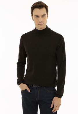 Koyu Kahverengi Slim Fit Yarım Balıkçı Basic Triko Kazak