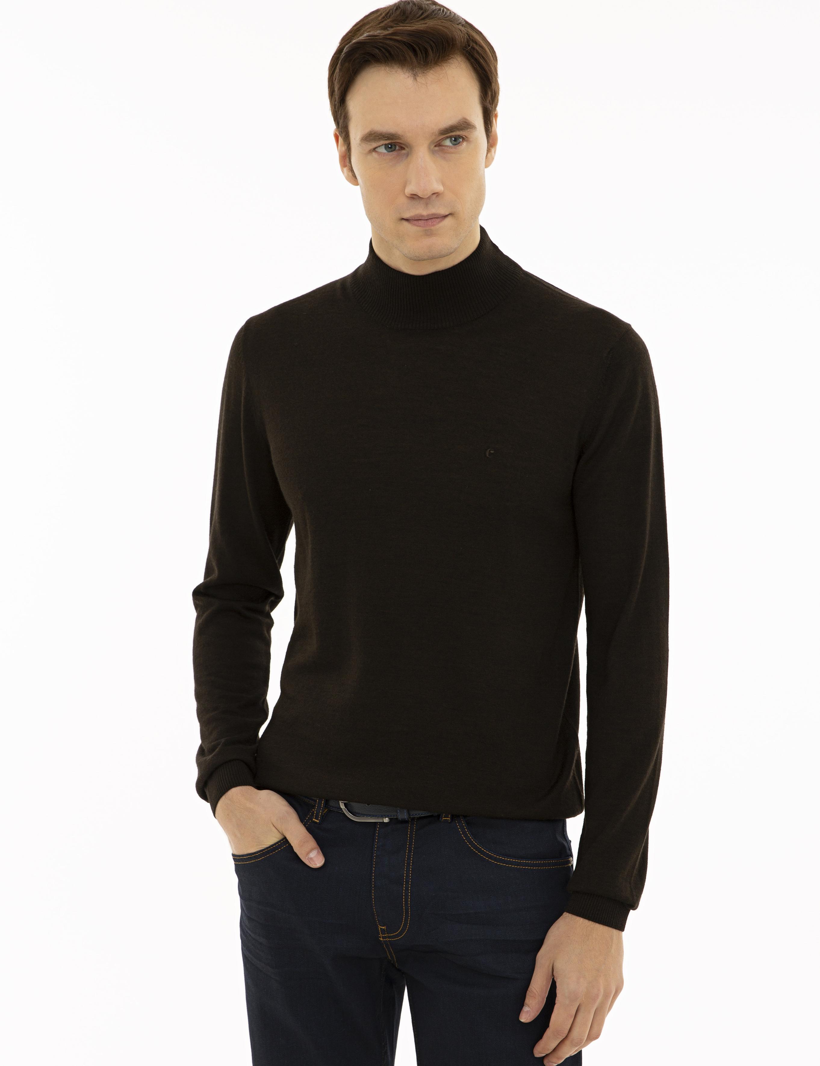 Koyu Kahverengi Slim Fit Yarım Balıkçı Basic Triko Kazak - 50211256069
