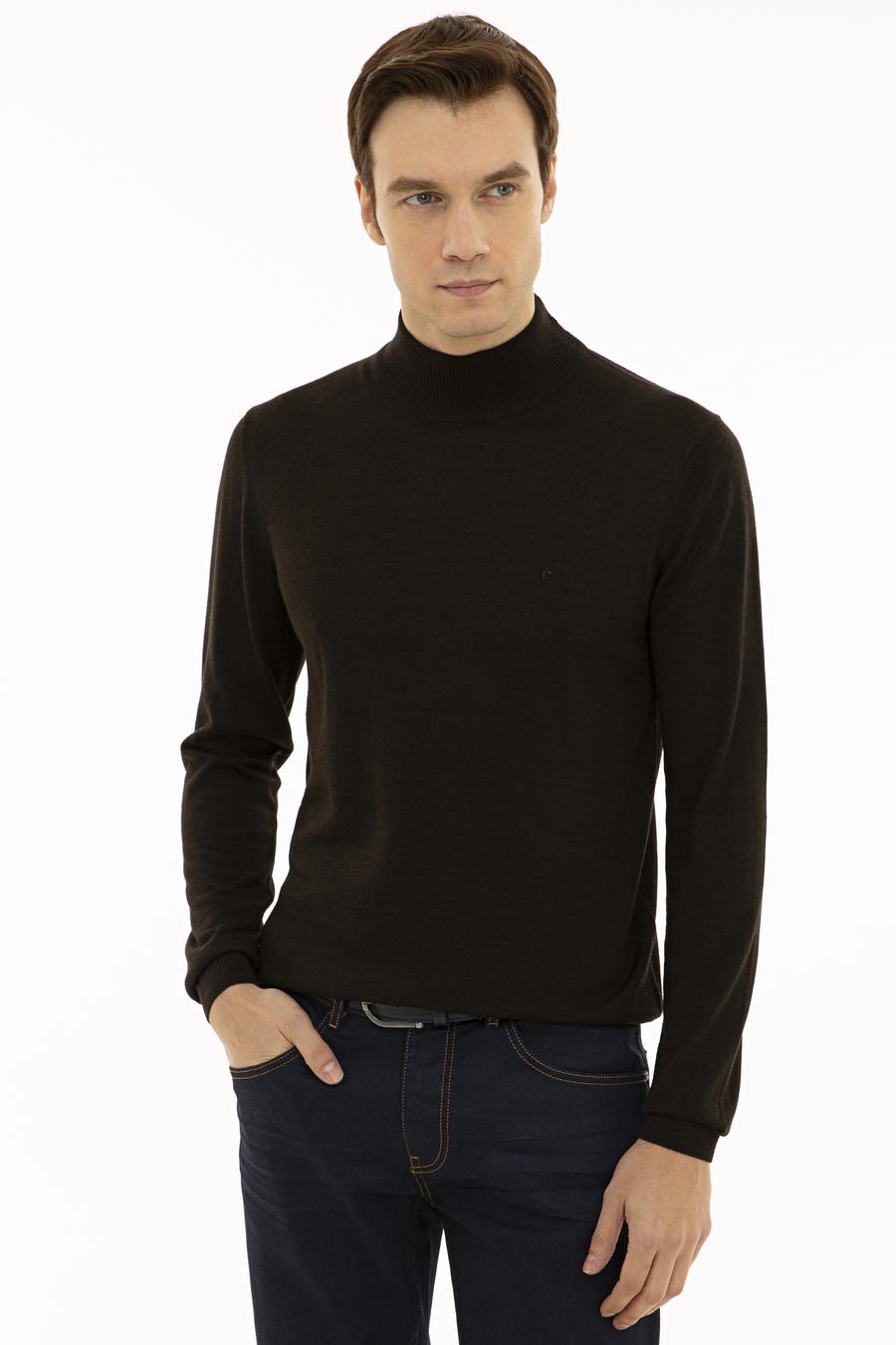 Koyu Kahverengi Slim Fit Yarım Balıkçı Basic Triko Kazak - 50211256069