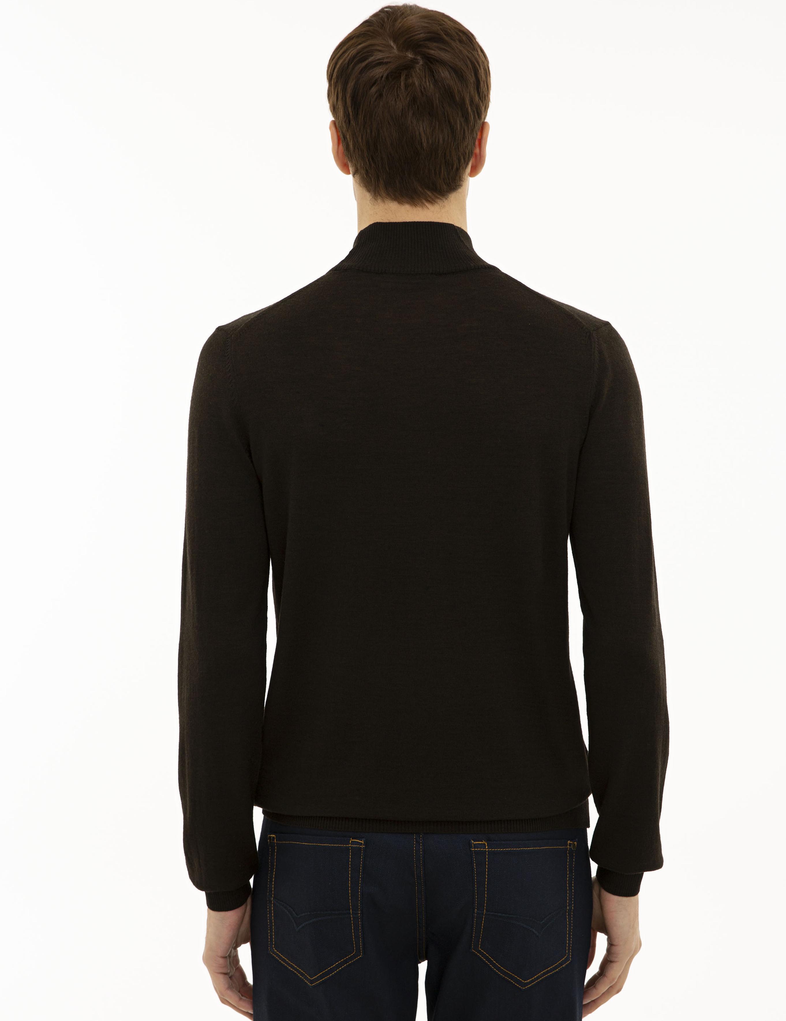 Koyu Kahverengi Slim Fit Yarım Balıkçı Basic Triko Kazak - 50211256069