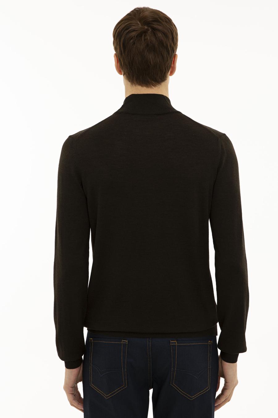 Koyu Kahverengi Slim Fit Yarım Balıkçı Basic Triko Kazak - 50211256069