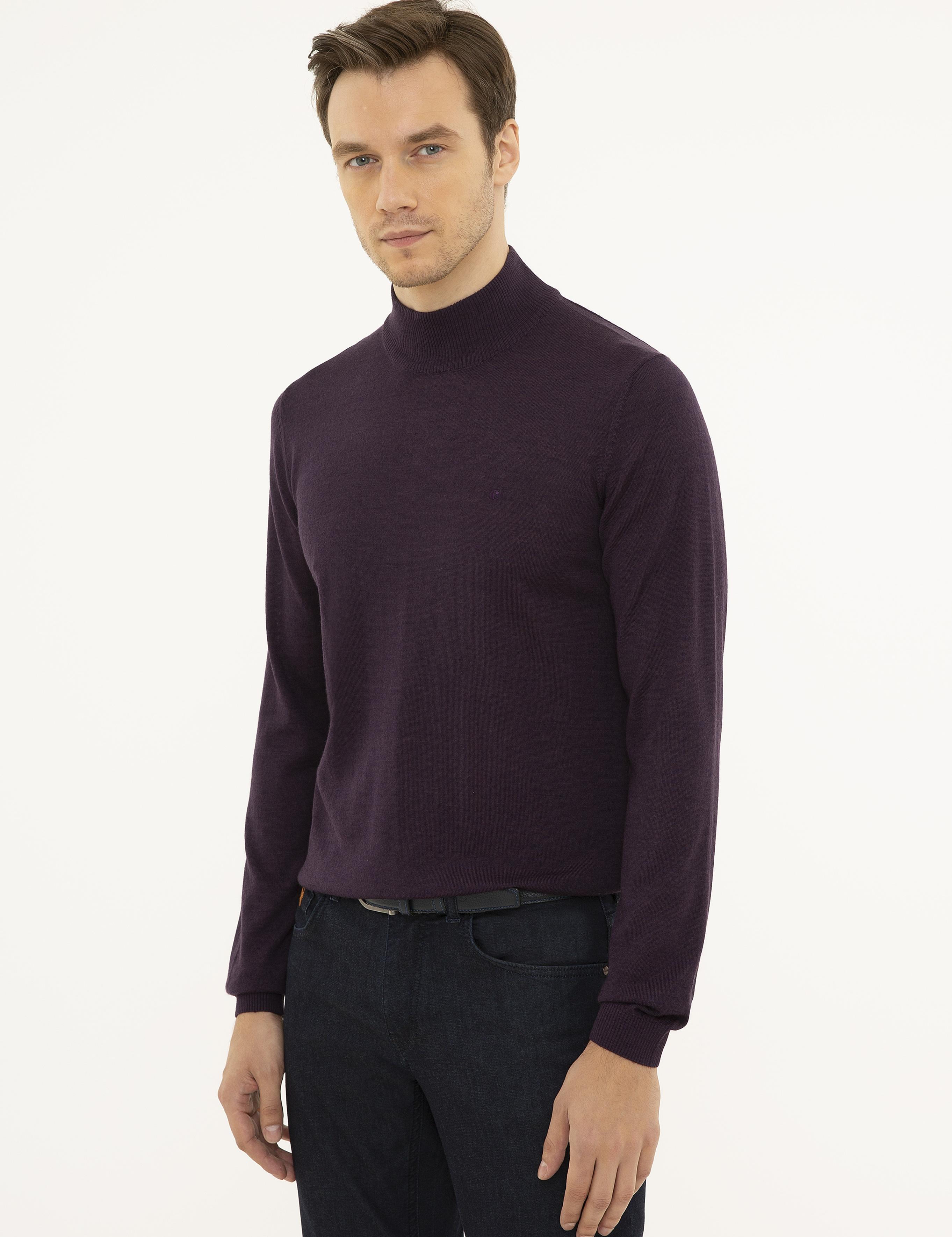 Mor Slim Fit Yarım Balıkçı Basic Triko Kazak - 50211256116