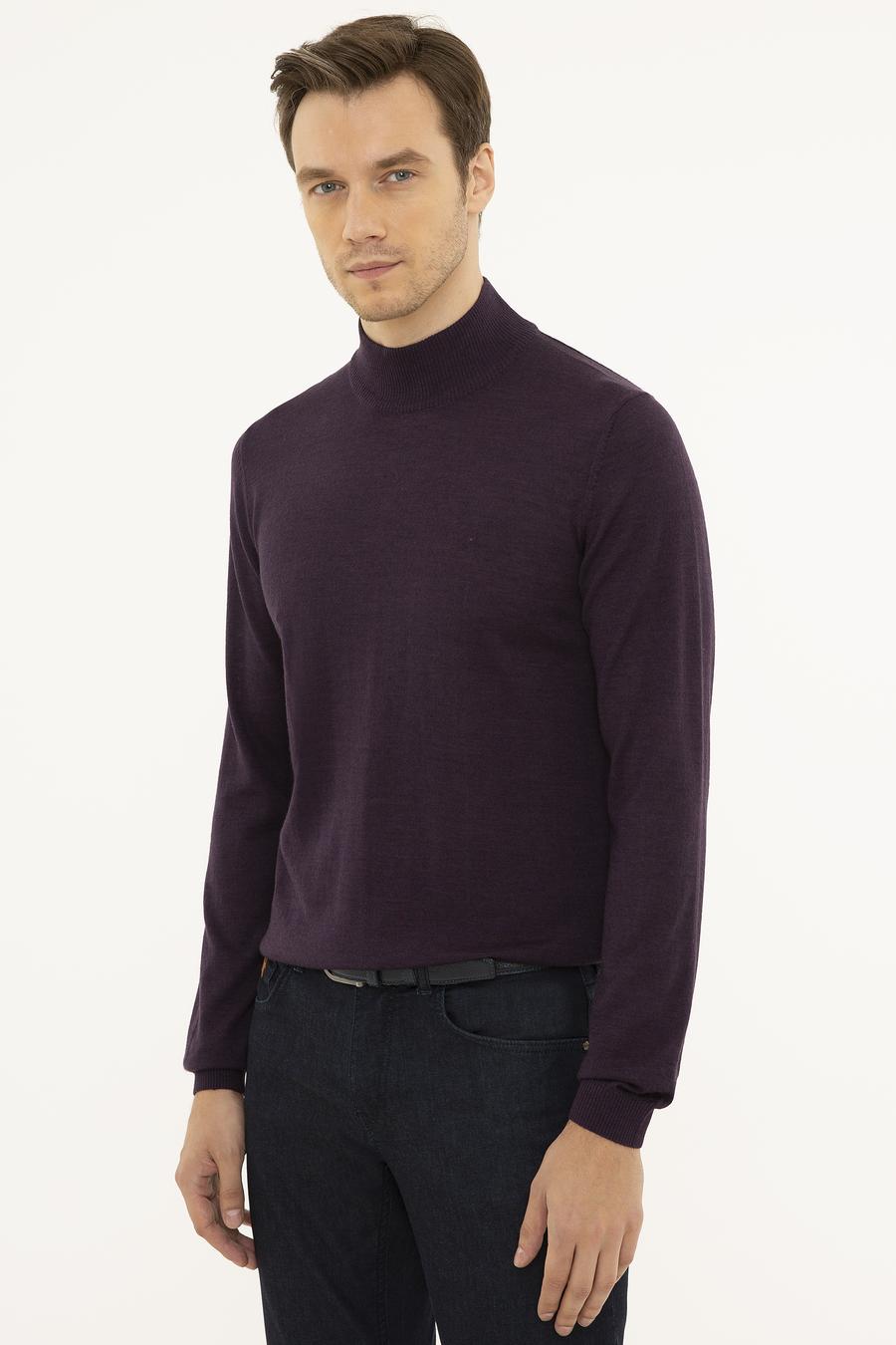 Mor Slim Fit Yarım Balıkçı Basic Triko Kazak - 50211256116