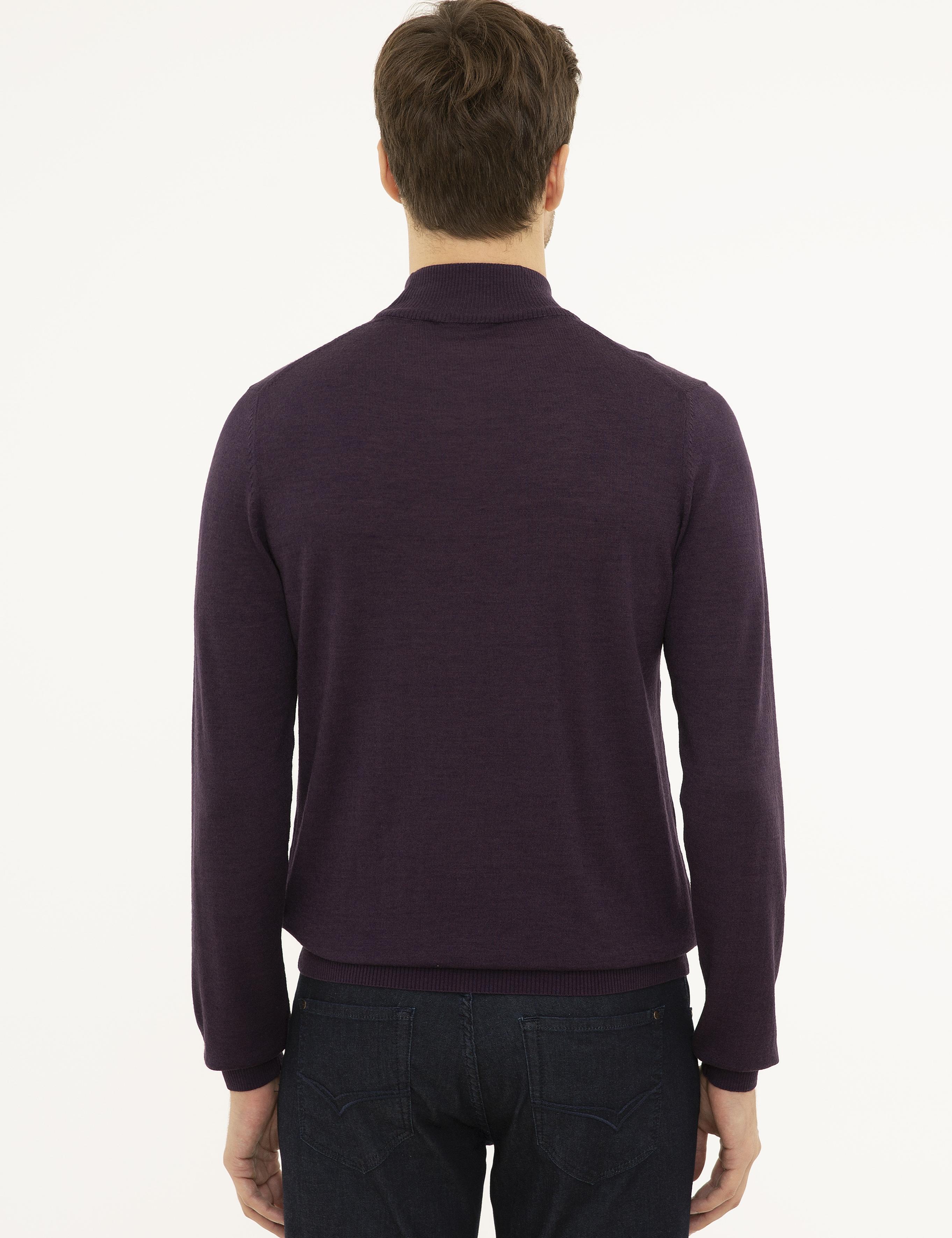 Mor Slim Fit Yarım Balıkçı Basic Triko Kazak - 50211256116