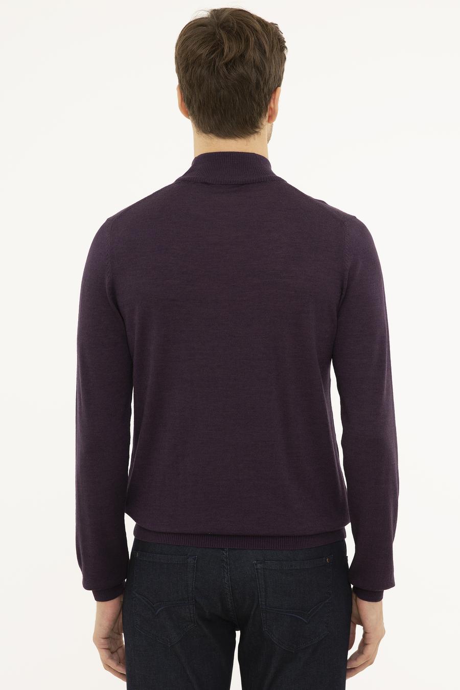 Mor Slim Fit Yarım Balıkçı Basic Triko Kazak - 50211256116
