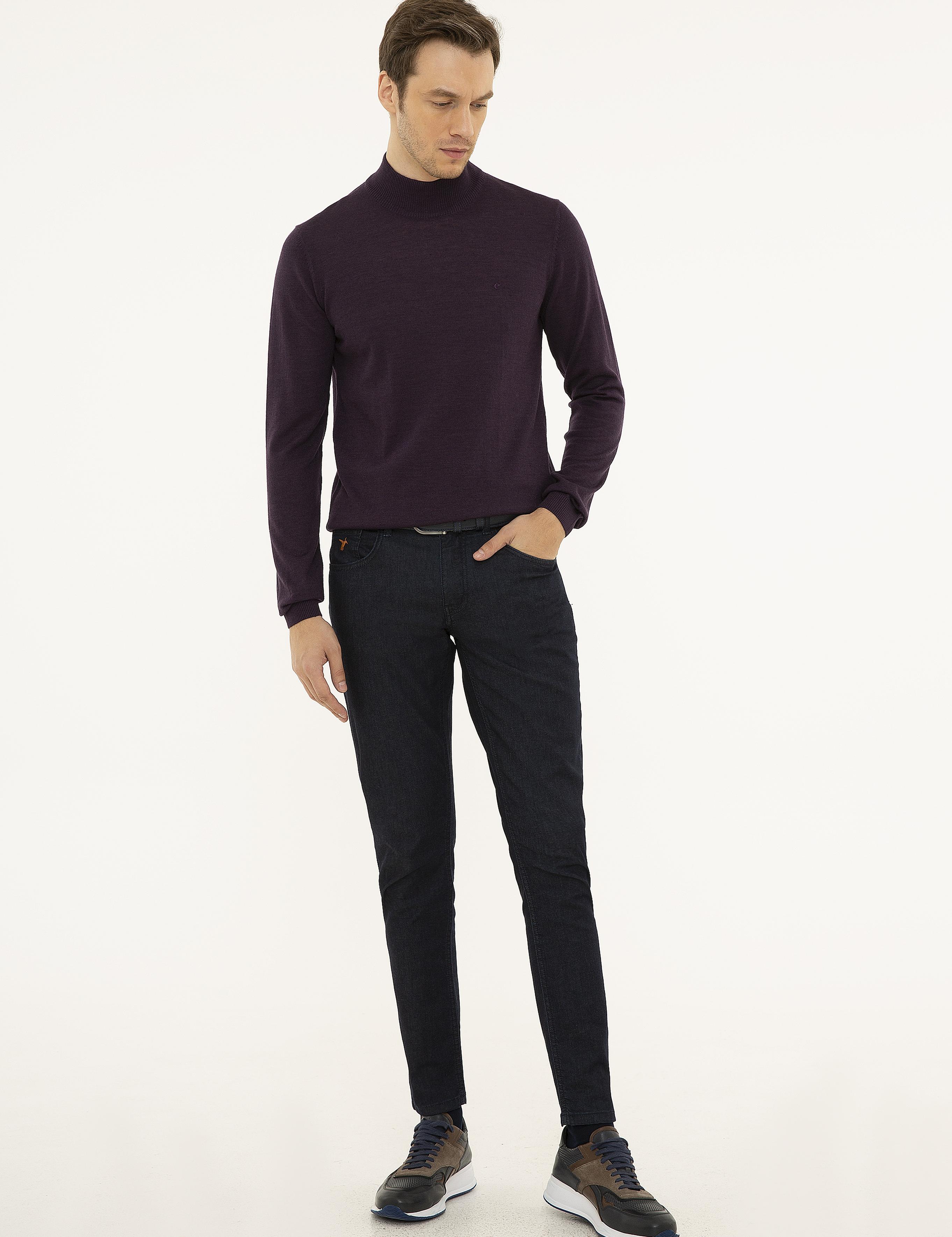 Mor Slim Fit Yarım Balıkçı Basic Triko Kazak - 50211256116