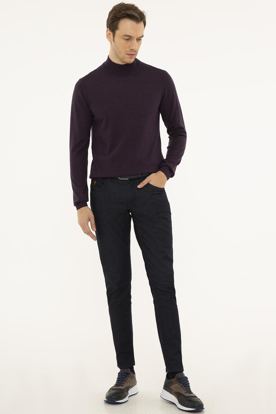 Mor Slim Fit Yarım Balıkçı Basic Triko Kazak - 50211256116