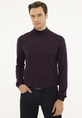 Mor Slim Fit Yarım Balıkçı Basic Triko Kazak