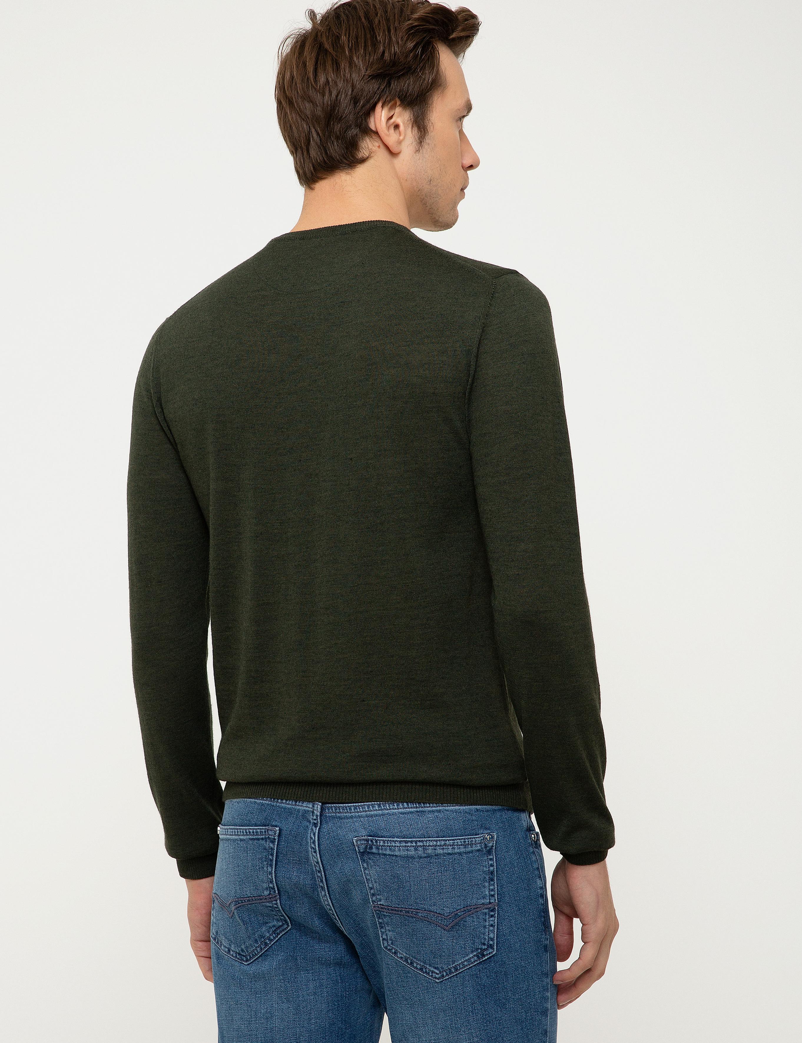 Haki Slim Fit Bisiklet Yaka Basic Triko Kazak - 50211257027