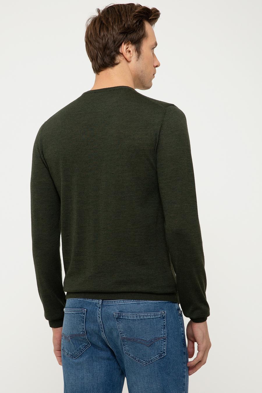 Haki Slim Fit Bisiklet Yaka Basic Triko Kazak - 50211257027