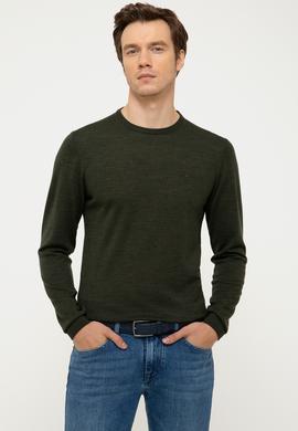 Haki Slim Fit Bisiklet Yaka Basic Triko Kazak