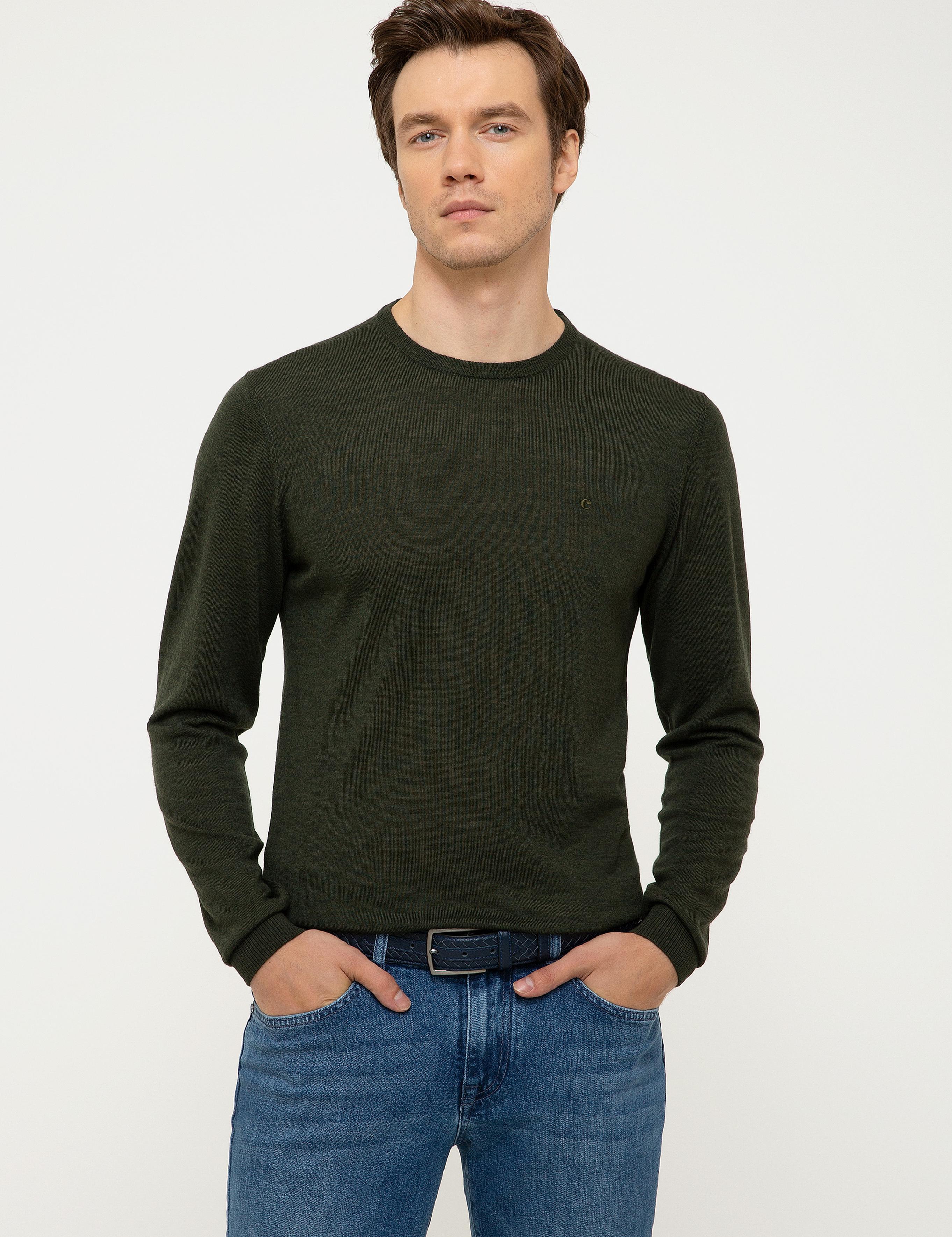 Haki Slim Fit Bisiklet Yaka Basic Triko Kazak - 50211257027