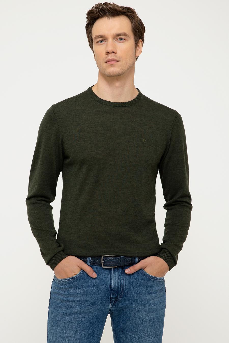 Haki Slim Fit Bisiklet Yaka Basic Triko Kazak - 50211257027