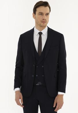 Lacivert Slim Fit Yün Ceket