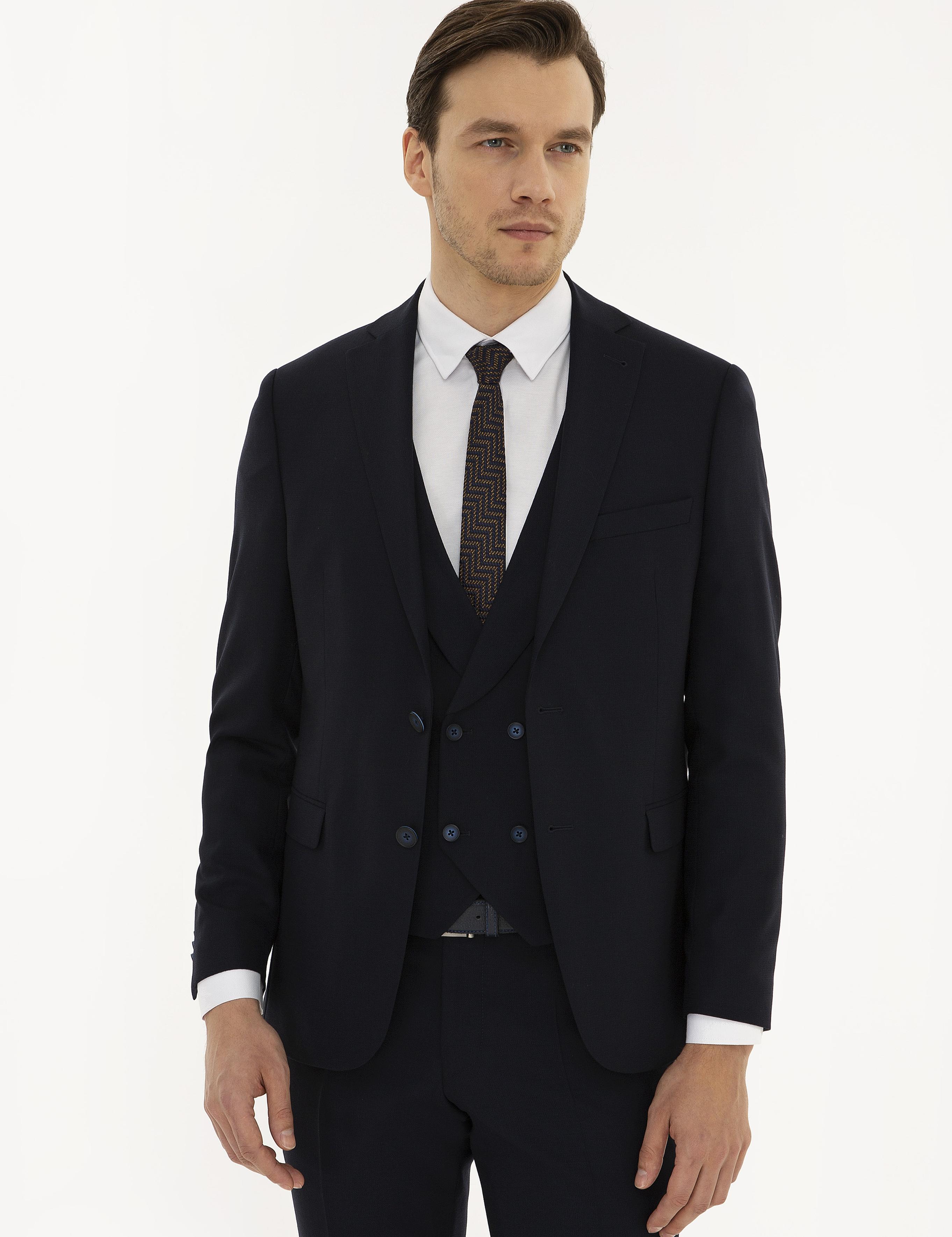 Lacivert Slim Fit Yün Ceket - 50219742113