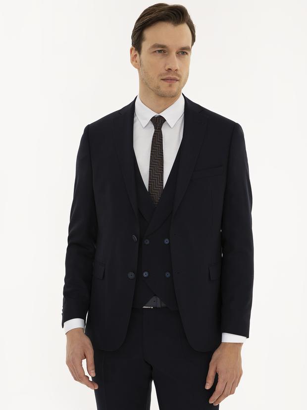 Lacivert Slim Fit Yün Ceket