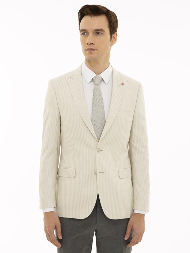 Ekru Slim Fit Ceket