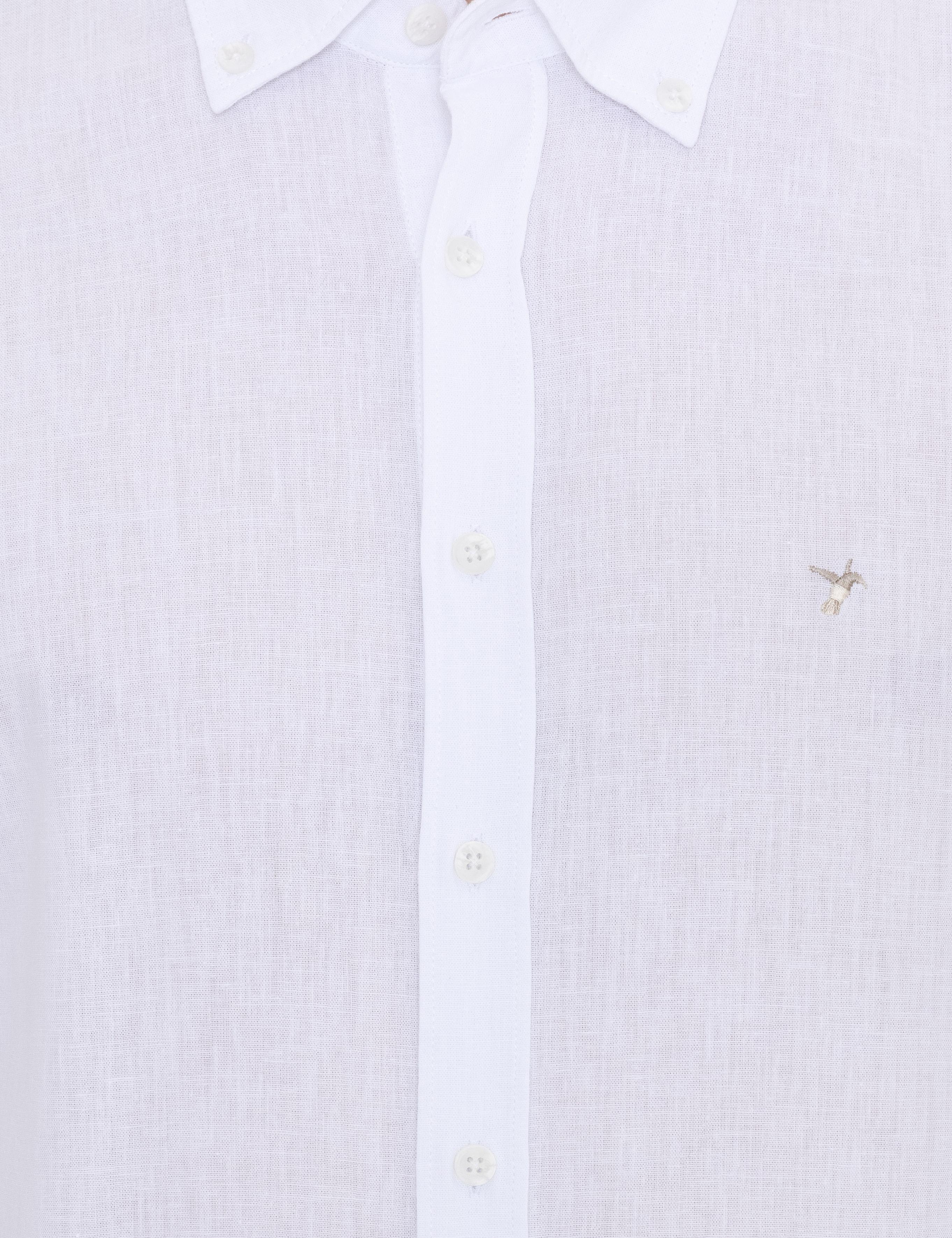 Beyaz Keten Karışımlı Slim Fit Uzun Kollu Gömlek - 50250813425