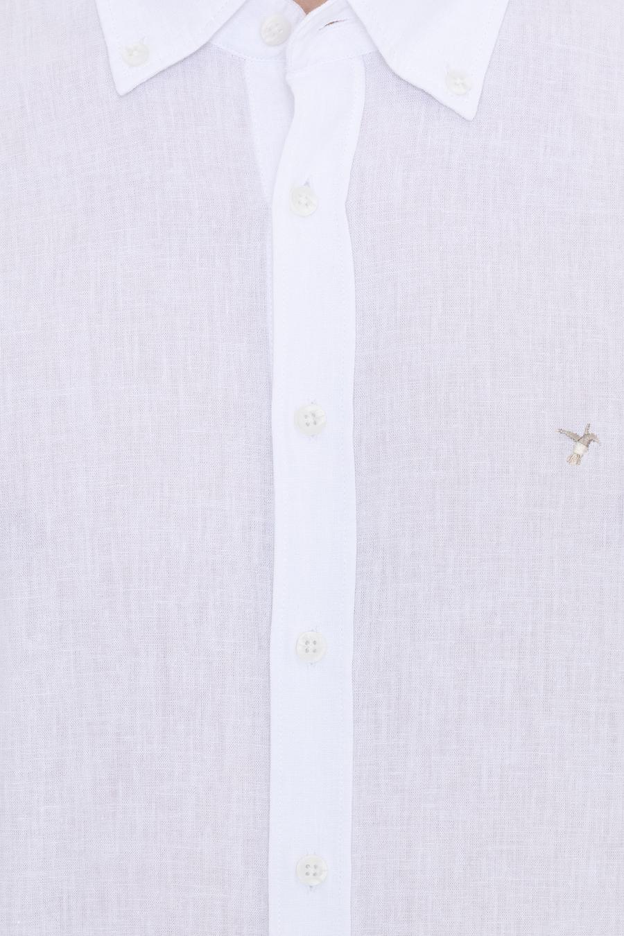Beyaz Keten Karışımlı Slim Fit Uzun Kollu Gömlek - 50250813425