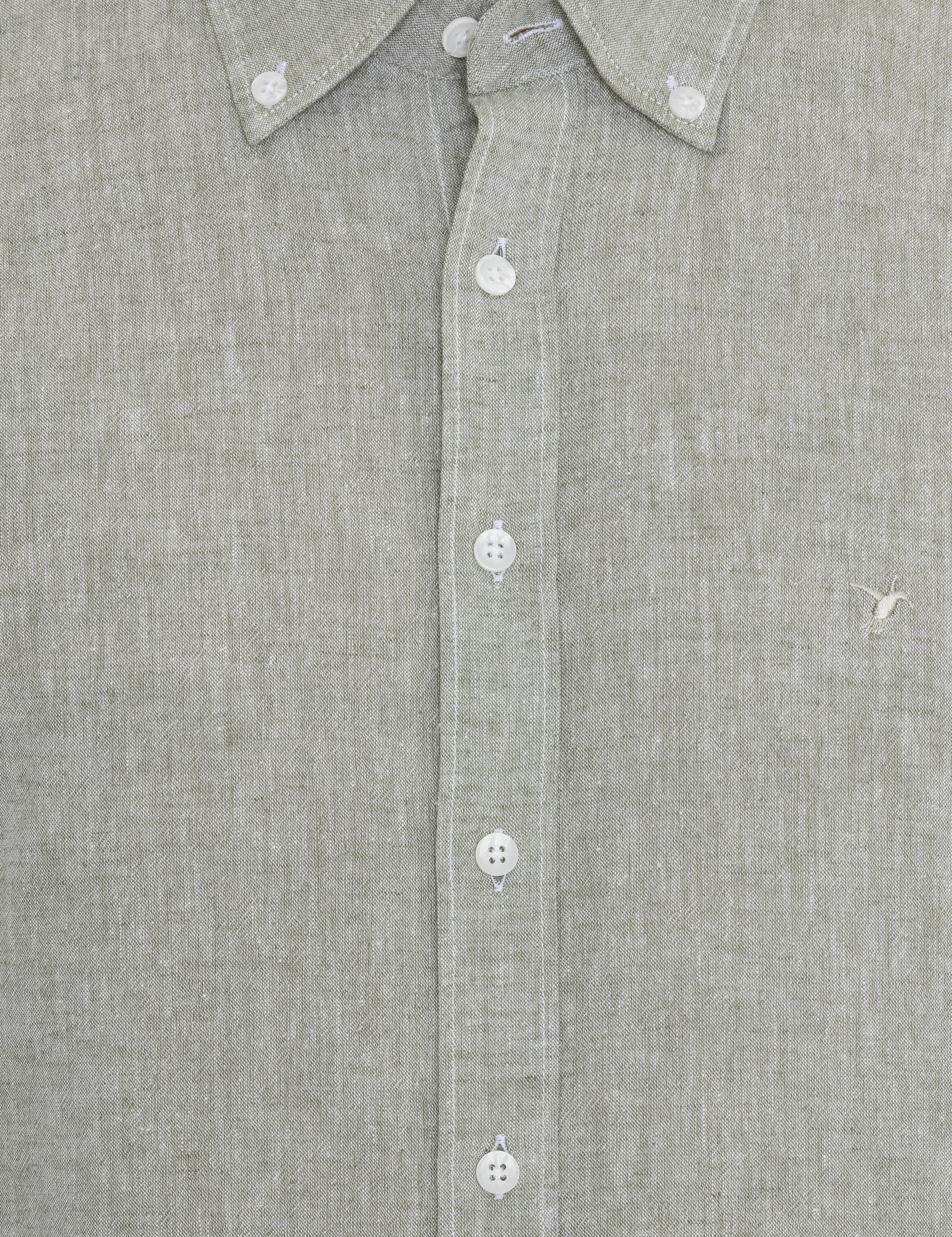 Haki Keten Karışımlı Slim Fit Uzun Kollu Gömlek - 50250813436