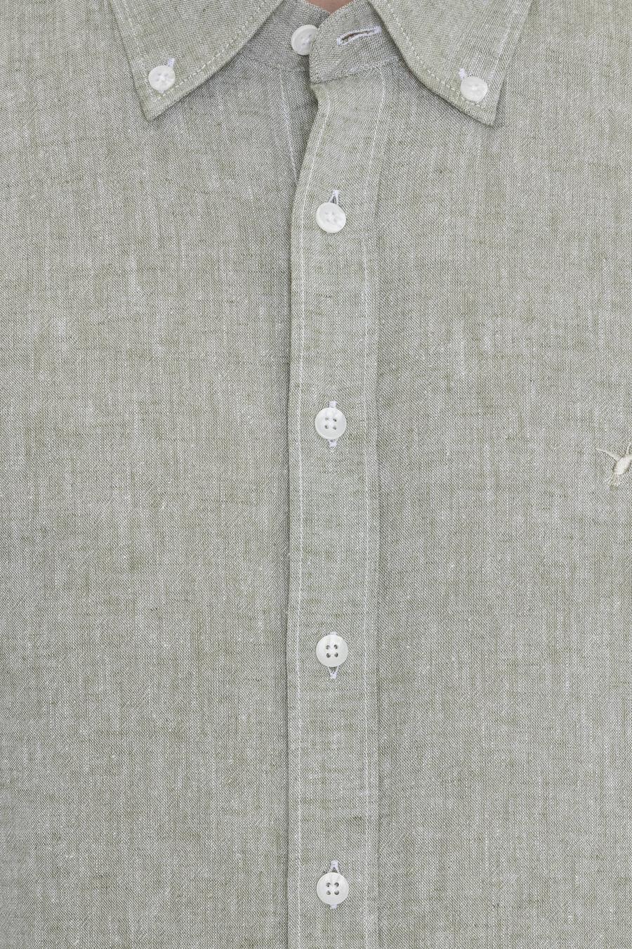 Haki Keten Karışımlı Slim Fit Uzun Kollu Gömlek - 50250813436