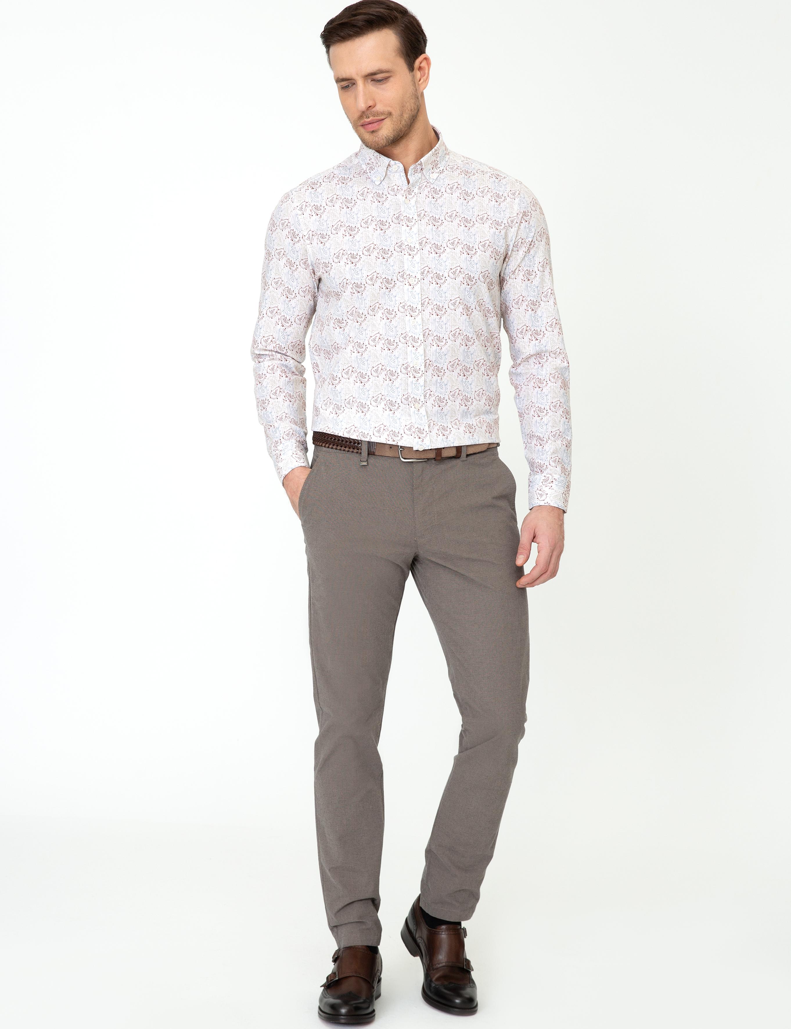 Açık Kahverengi Slim Fit Uzun Kollu Gömlek - 50248453025