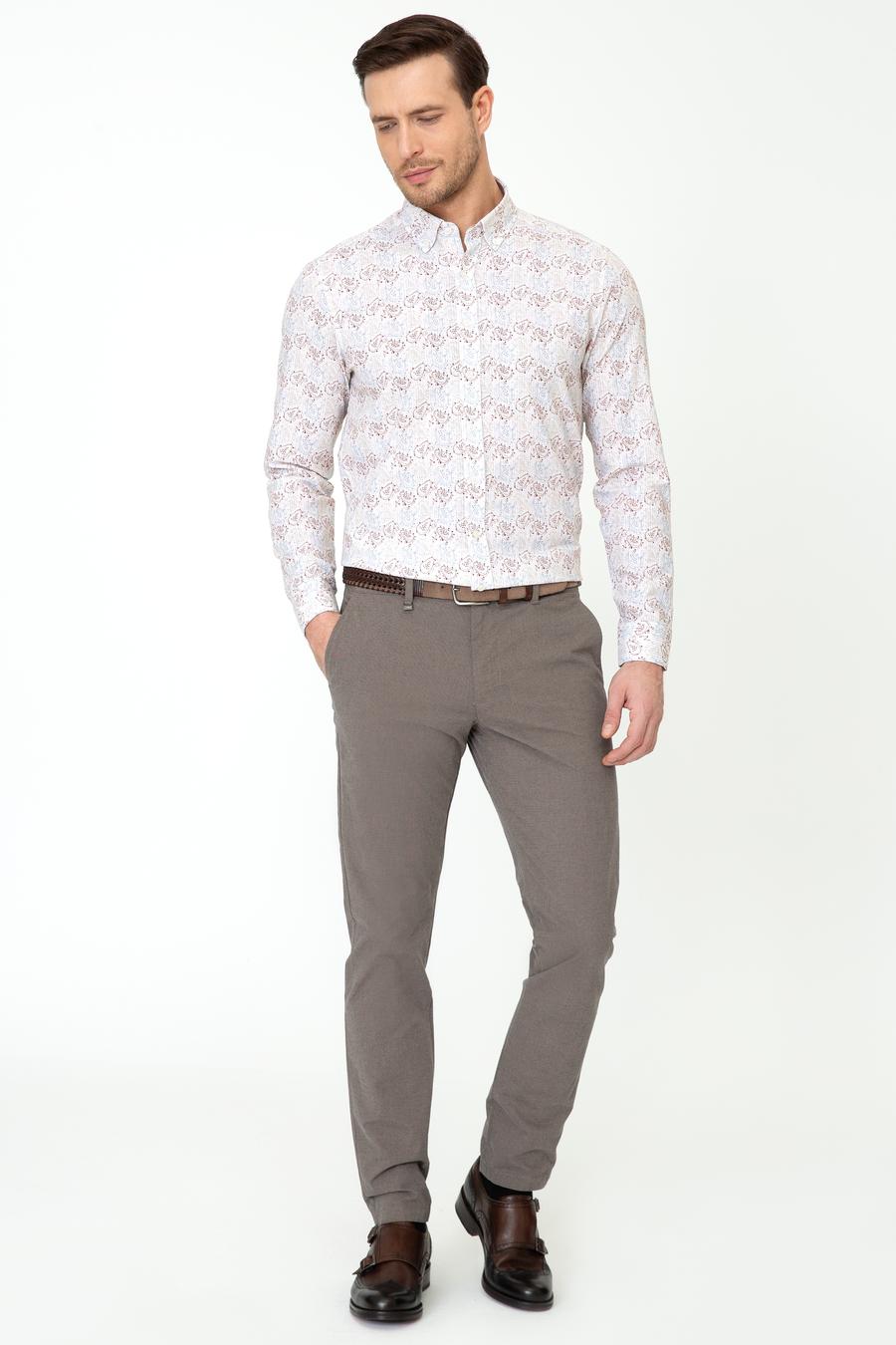 Açık Kahverengi Slim Fit Uzun Kollu Gömlek - 50248453025