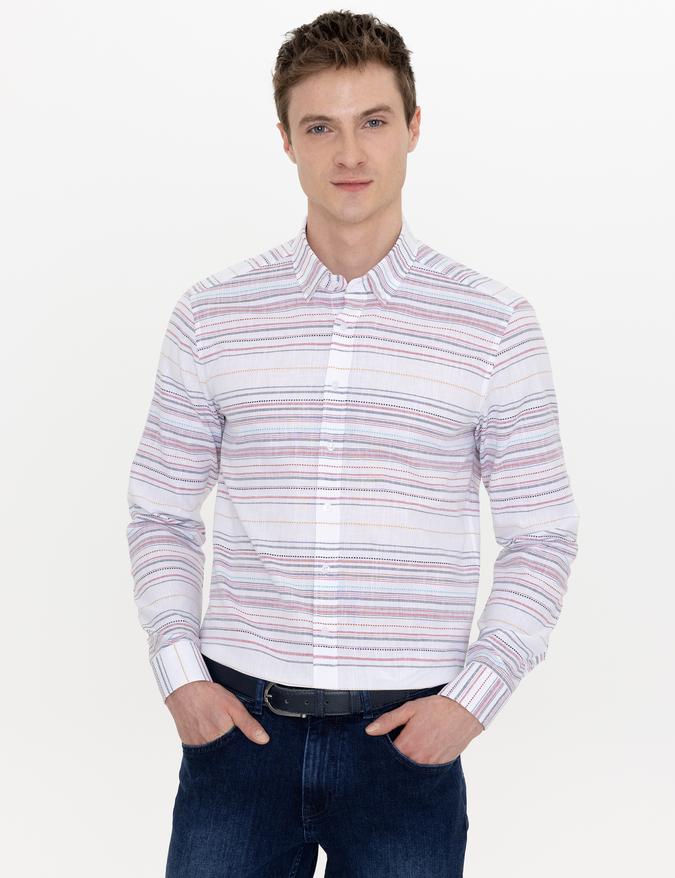 Kırmızı Slim Fit Uzun Kollu Gömlek