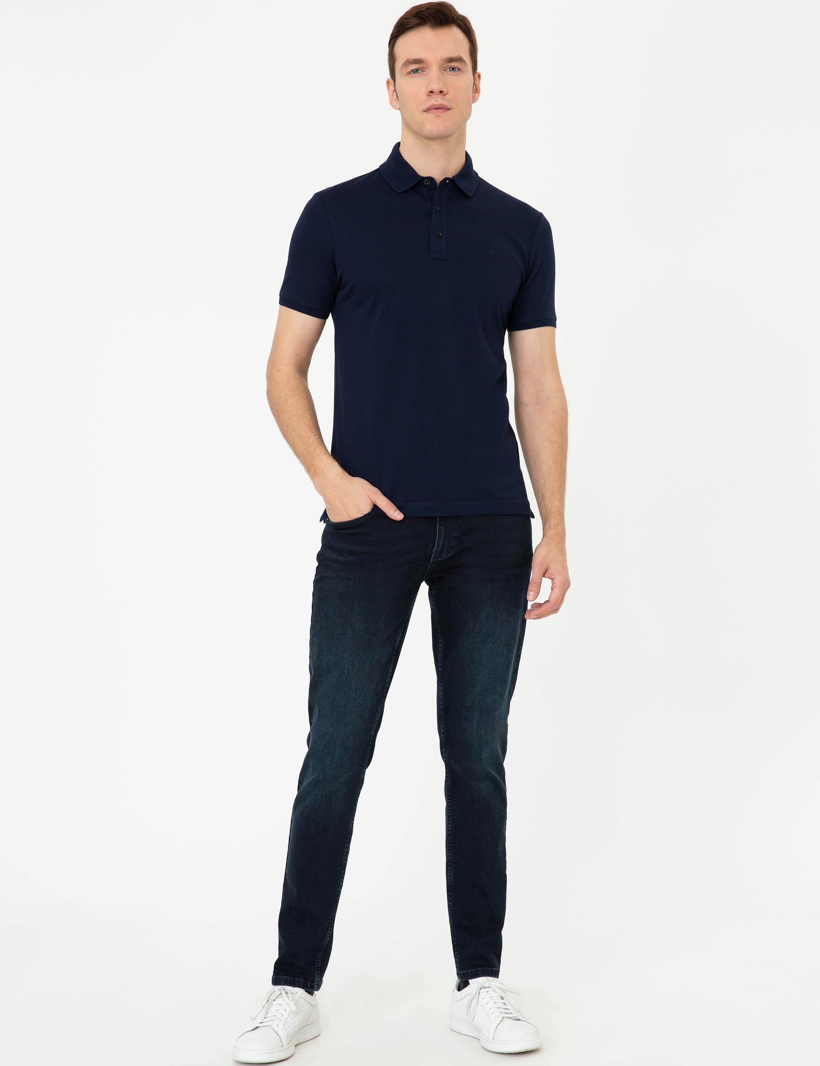 Lacivert Polo Yaka Slim Fit Basic Merserize T-shirt - 50250172032