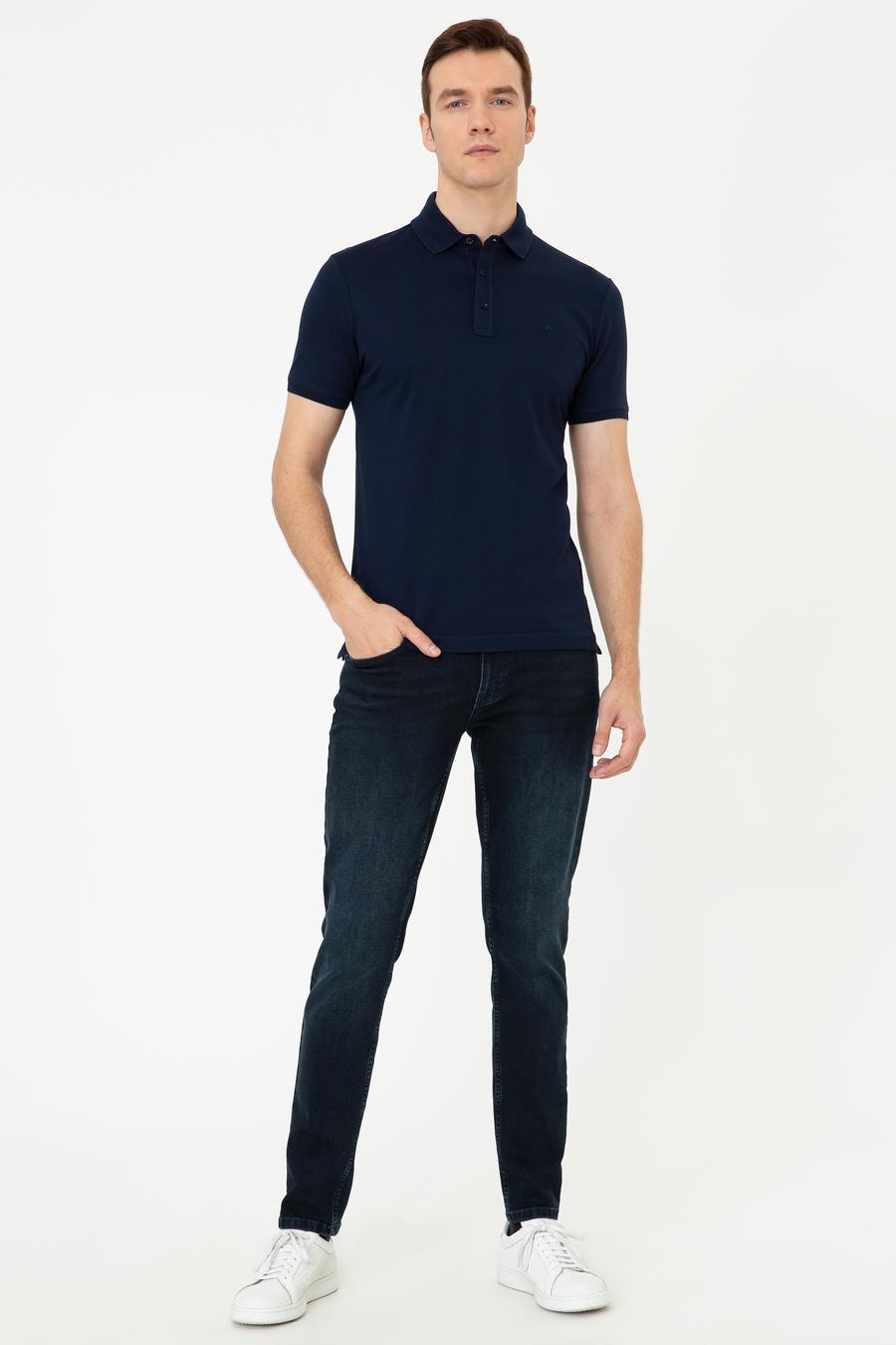 Lacivert Polo Yaka Slim Fit Basic Merserize T-shirt - 50250172032